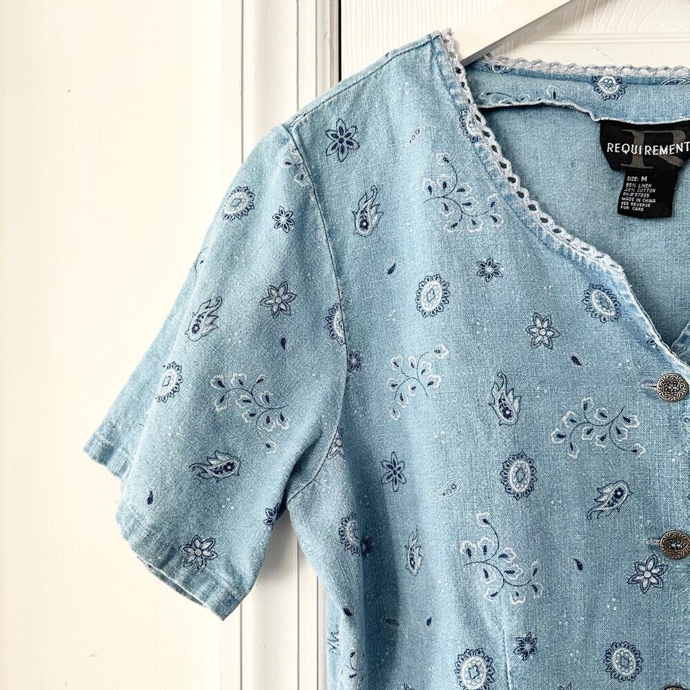 Requirements Vintage Y2K Denim Paisley Eyelet Lace Trim Bustier Button Top M - Picture 2 of 9
